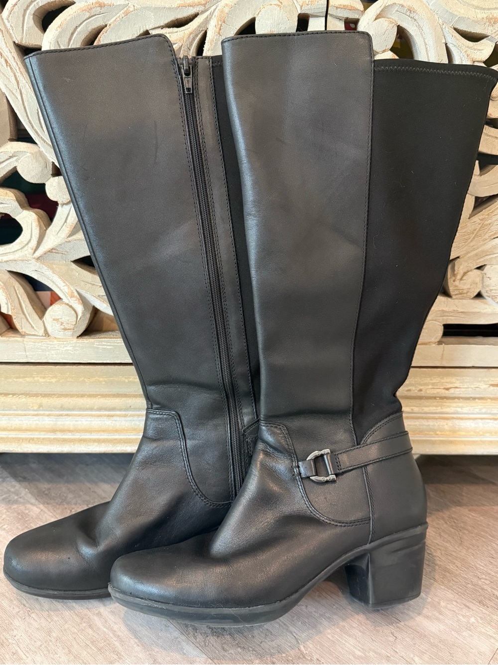 Clarks Knee High Boots Black Leather Size 7 Riding Boots